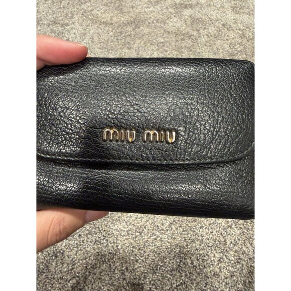 MIU MIU Black Leather Compact Wallet With Gold Hardwear EUC - Picture 2 of 5
